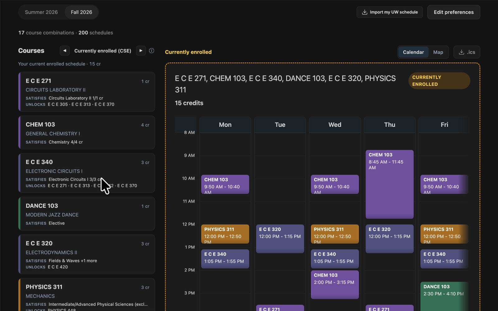 Get the best possible schedule for next semester, ranked.
