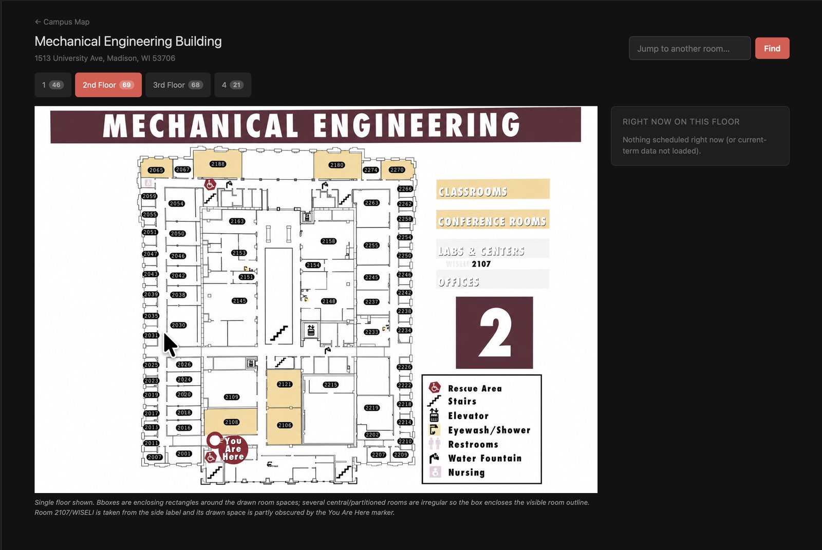 Read floor plans and find your classroom inside any academic building.